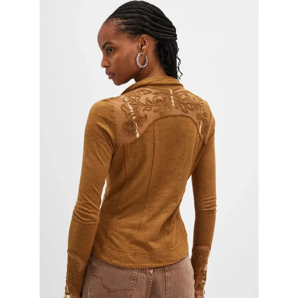 Free People Rosebud Cuff Top | Tobacco | Size S - Picture 2 of 9